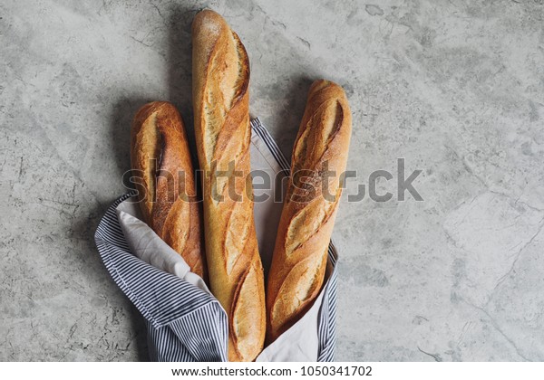 From above photo of\
french baguette bread.