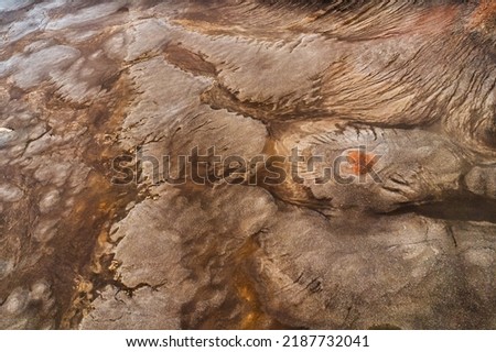 Above of surface land of volcano crater and rugged texture on Icelandic Highlands in Landmannalaugar at Iceland