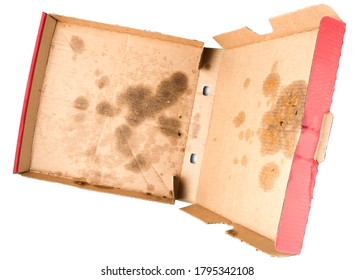 Above View Of Greasy Empty Delivery Pizza Box