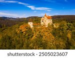 Above view of medieval castle Pernstein. South Moravian region. Czech Republic