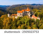 Above view of medieval castle Pernstein. South Moravian region. Czech Republic