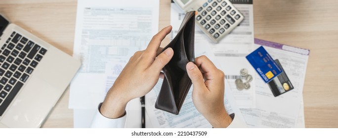 Above View, Person Open An Empty Wallet On The Table