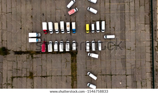Above view of
truck parking. View from
above
