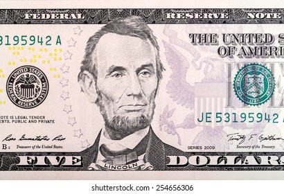 Abraham Lincoln On Five Dollar Bill.