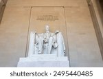 Abraham Lincoln statue inside Lincoln Memorial in National mall, Washington D.C, US.