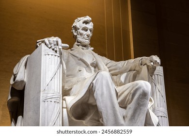 Abraham Lincoln statue inside Lincoln Memorial in Washington DC, USA