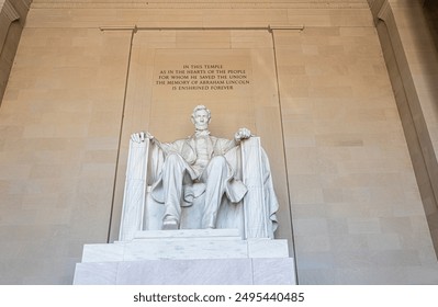 Abraham Lincoln statue inside Lincoln Memorial in National mall, Washington D.C, US. - Powered by Shutterstock