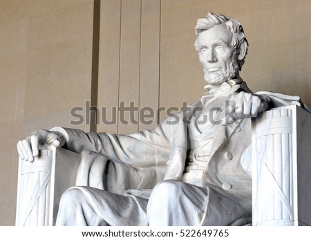 Abraham LIncoln statue inside Lincoln Memorial, built to honor the 16th President of the United States of America, Washington DC, USA