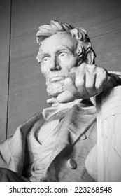 Abraham Lincoln Statue At Lincoln Memorial - Washington DC, United States. Black And White Photo.