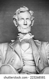 Abraham Lincoln Statue At Lincoln Memorial - Washington DC, United States. Black And White Photo.