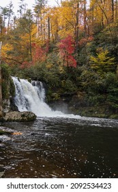 Abrams Falls with fall foliage background in Great Smoky Mountains National Park, Tennessee