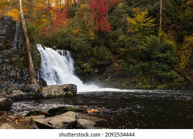 Abrams Falls with fall foliage background in Great Smoky Mountains National Park, Tennessee