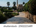 Abrasha Park and Church of Saint Peter in Tel Aviv Israel. toning