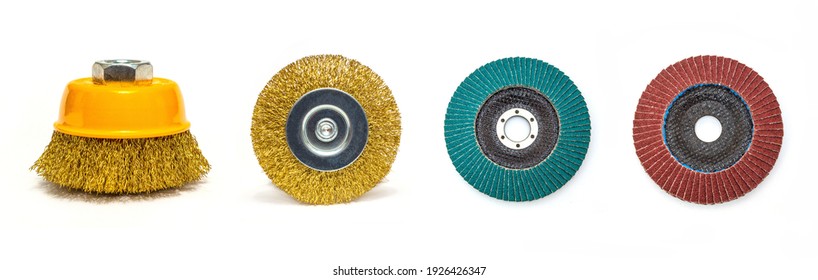 Abrasive Tools Or Round Brush For Grinding Building Materials On White Background