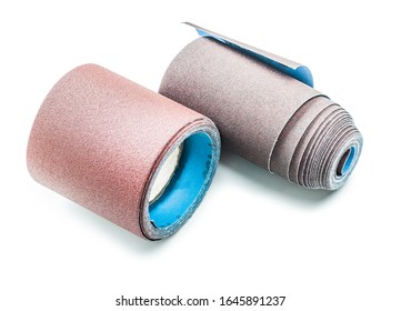 abrasive tools two rolls of sandpaper isolated on white background