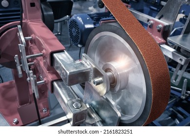 Abrasive Treatment Tools, Belt Grinder, Close-up, Industrial Metalworking Concept