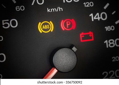 ABS light. Car dashboard in closeup