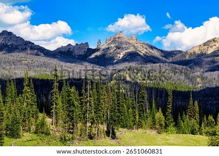 Absaroka Mountain Range while Driving over Togwotee Pass in Western Wyoming in the Summer.