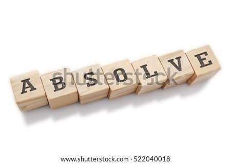 ABSOLVE word made with building blocks isolated on white