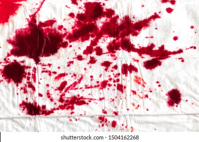 Absorbent Cloth Diaper Napkin Stained With Red Paint Or Drops Of Blood