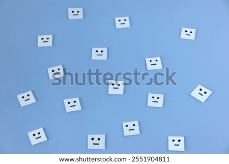 Abstain from voting concept; Expressionless face emoji   to represent the people abstain from voting on blue background