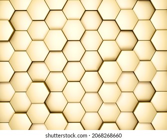 Abstract 3D geometric background, gold hexagons metallic shapes stacks, render technology illustration. 3d rendering - Shutterstock ID 2068268660
