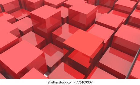 abstract 3d red metal cubes background.3D rendering.