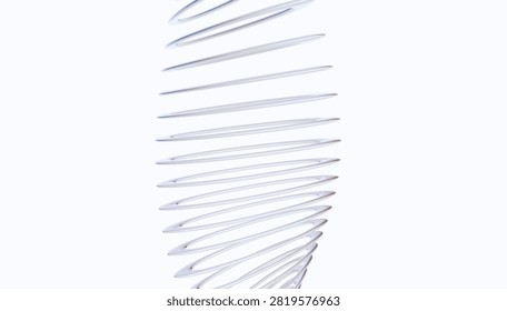 Abstract 3D render, vertical circular ring wave, minimal geometric line structure, futuristic modern technology graphic art.

Vertical spiral structure composed of thin, parallel rings creating a wave-like pattern against a light gray background. The rings are consistently spaced, forming a sleek, minimalistic design that emphasizes symmetry and flow. This geometric arrangement suggests a modern, technological aesthetic, suitable for futuristic or conceptual graphic art themes.