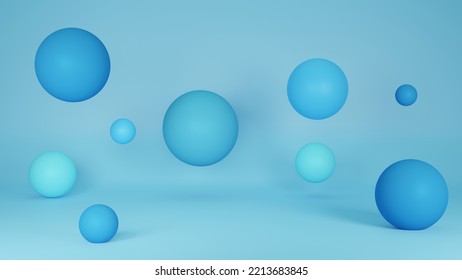 Abstract 3D Rendering background with blue bouncing balls.