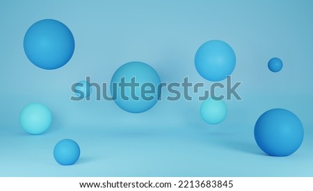 Abstract 3D Rendering background with blue bouncing balls.
