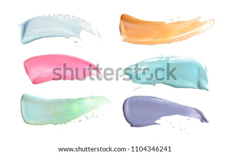 Abstract acrylic color brush stroke. Collection. Isolated on white background. 