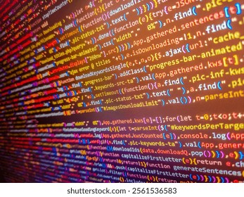 Abstract acrylic colors background. Tapis indien  fibres recycls. Software development. Multiple exposure red binary code lines. Template of website, selective focus. Orental background.