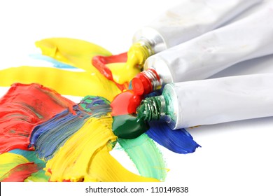 Abstract Acrylic Paint And Paint Tubes Isolated On White