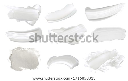Abstract acrylic white color smear brush stroke. Isolated on white background. Collection.