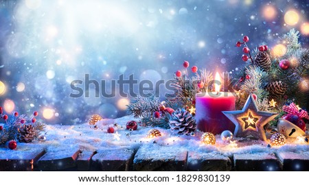 Abstract Advent Background - Christmas Decoration With Ornament And Defocused Lights