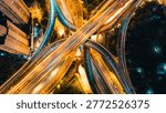 Abstract aerial pattern of intersecting highways with night traffic light streaks