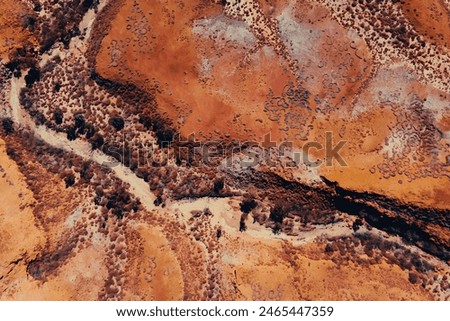 Abstract Aerial View of Desert Terrain With Red Rocks and Dirt Textures Patterns Kimberley Broome Pilbara Region Western Australia