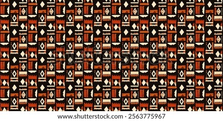 Abstract African art shapes seamless background, tribal geometric decoration pattern. Colored flat boho symbols illustrations