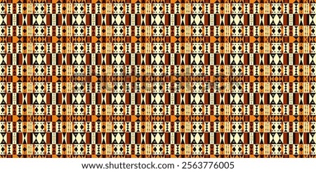 Abstract African art shapes seamless background, tribal geometric decoration pattern. Colored flat boho symbols illustrations