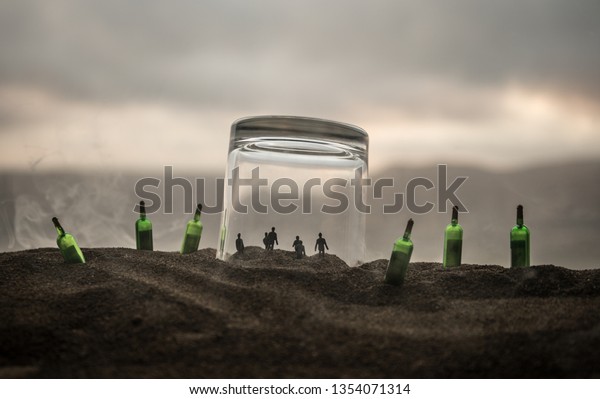 Abstract Alcoholism Concept People Under Giant Stock Photo Edit