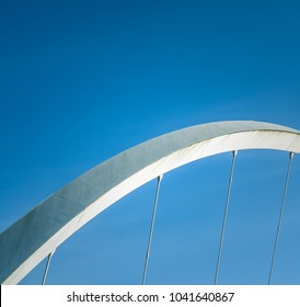 Abstract Architecture Detail Of A Section Of A Suspension Bridge With Blue Sky And Copy Space