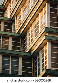 Abstract architecture with rust. Sunset reflections.