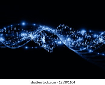 Abstract arrangement of abstract sine waves, numbers and design elements suitable as background for projects on modern computing, virtual reality and signal processing
