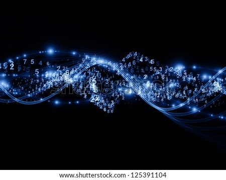 Abstract arrangement of abstract sine waves, numbers and design elements suitable as background for projects on modern computing, virtual reality and signal processing