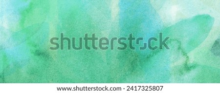 Abstract art background light green and cyan colors. Watercolor painting on canvas with soft turquoise gradient. Fragment of artwork on paper with floral pattern. Texture backdrop, macro.