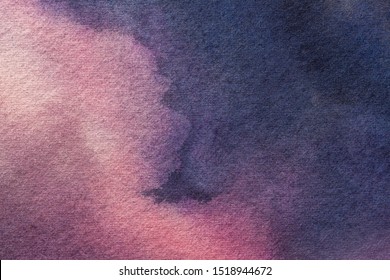 Abstract Art Background Light Purple And Dark Violet Colors. Watercolor Painting On Canvas With Soft Gradient. Fragment Of Artwork On Paper With Pattern. Texture Backdrop, Macro.