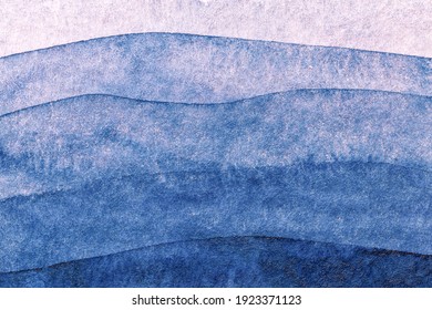 Abstract art background navy blue colors. Watercolor painting on canvas with denim waves pattern. Fragment of artwork on paper with wavy line and gradient.