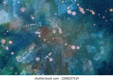 Abstract art background navy blue and dark cerulean colors. Watercolor painting on canvas with soft turquoise gradient. Fragment of artwork on paper with stain pattern. Texture backdrop. - Shutterstock ID 2208237519
