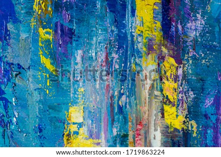 Abstract art background. Oil painting on canvas. Color texture. Hand drawn oil painting. Fragment of artwork. Spots of paint. Brushstrokes of paint. Modern art. Contemporary art. Colorful canvas.