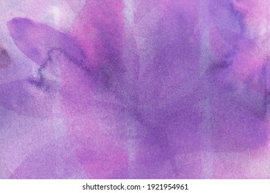 Abstract art background purple and lilac colors. Watercolor painting on canvas with soft violet gradient. Fragment of red artwork on paper with flower pattern. Texture backdrop, macro.